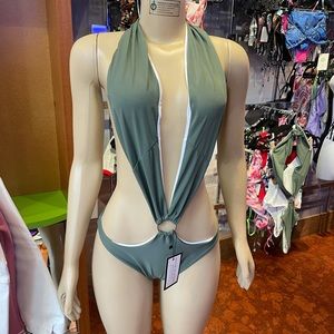 Green one piece Brazilian cut swimsuit